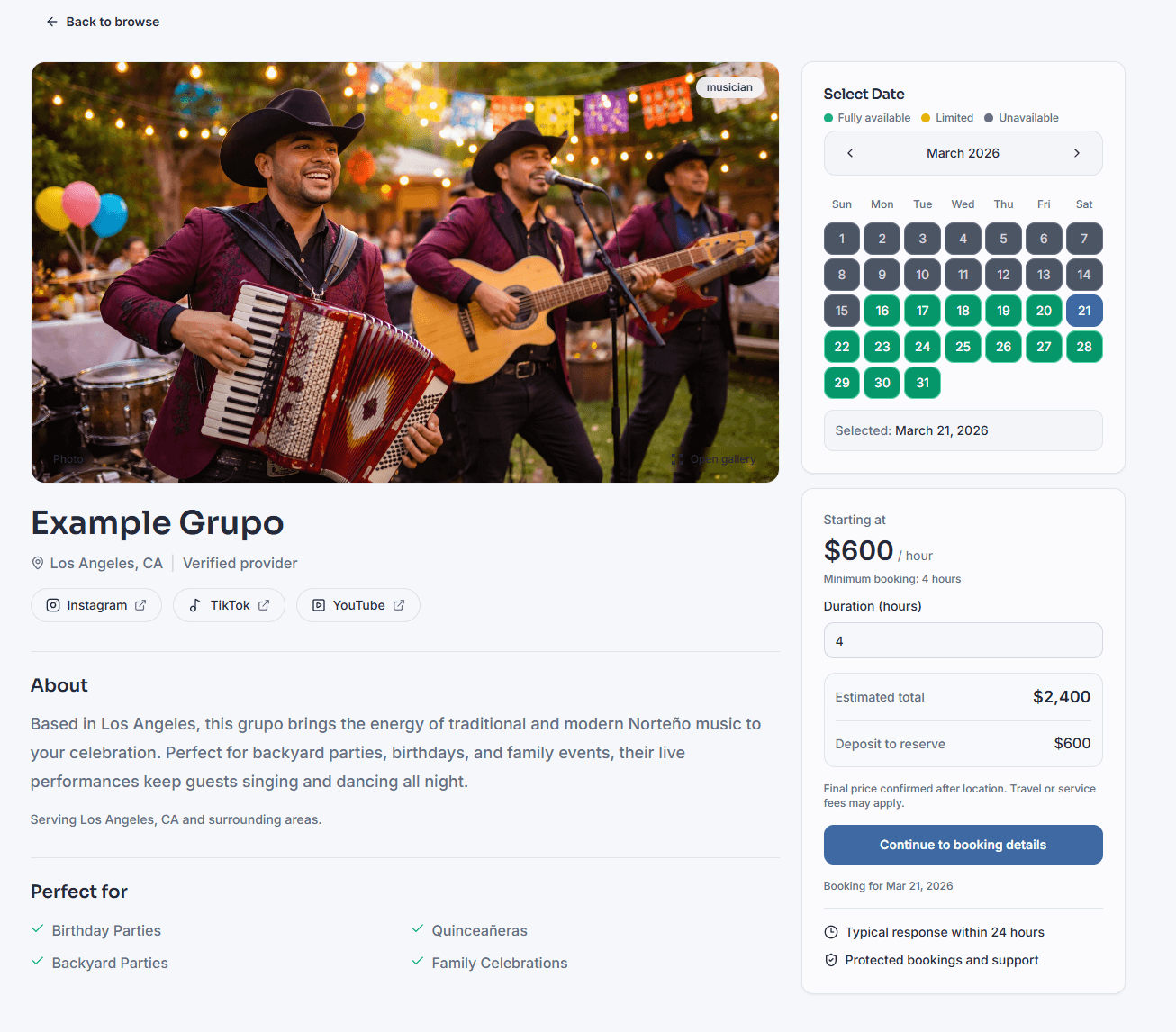 Service details page preview